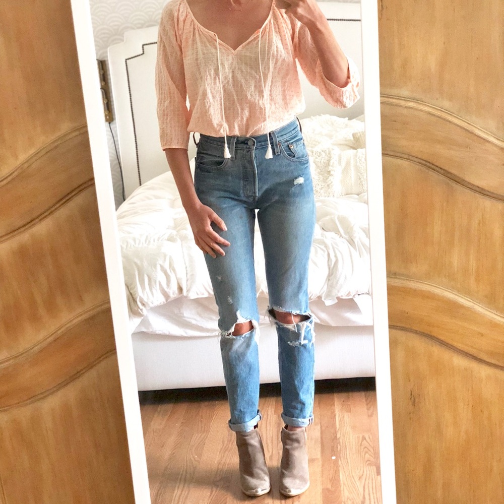 Jcrew orange seersucker dot peasant top